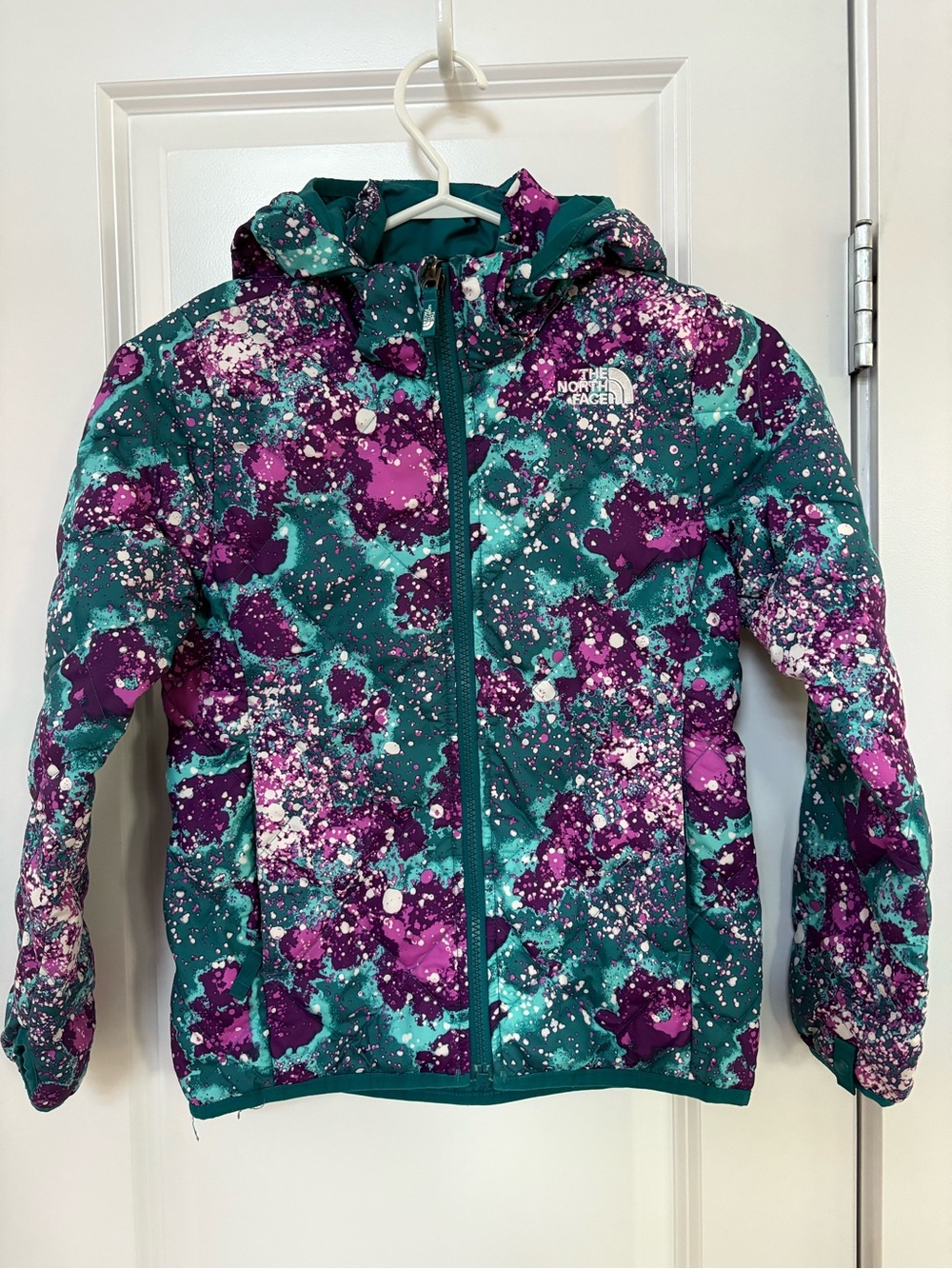 The North Face Girls' Teal & Purple Quilted Thin Hooded Jacket